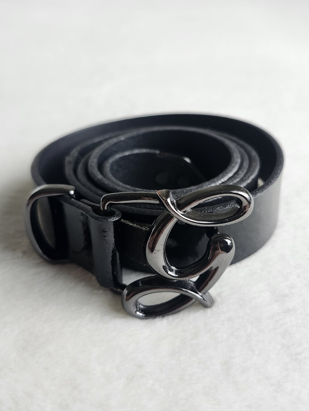 Black Leather Belt with Decorative Gunmetal Buckle